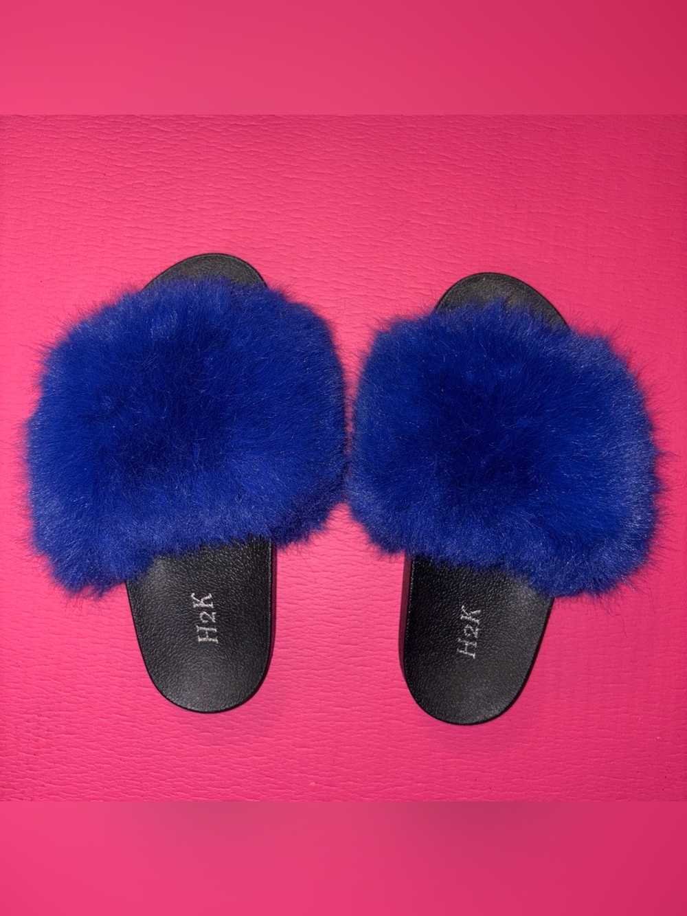 H&K Faux Fur Slide Slippers in Royal Blue - Women